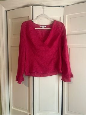 Casual Corner Fuchsia Pink Dotted Draped Cowl Neck Blouse